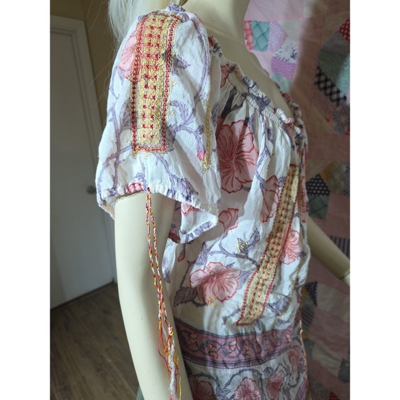 Bell by Alicia Bell Red Gold Stitching Detail Tassels Tunic Top Size‎ Small - Picture 5 of 7